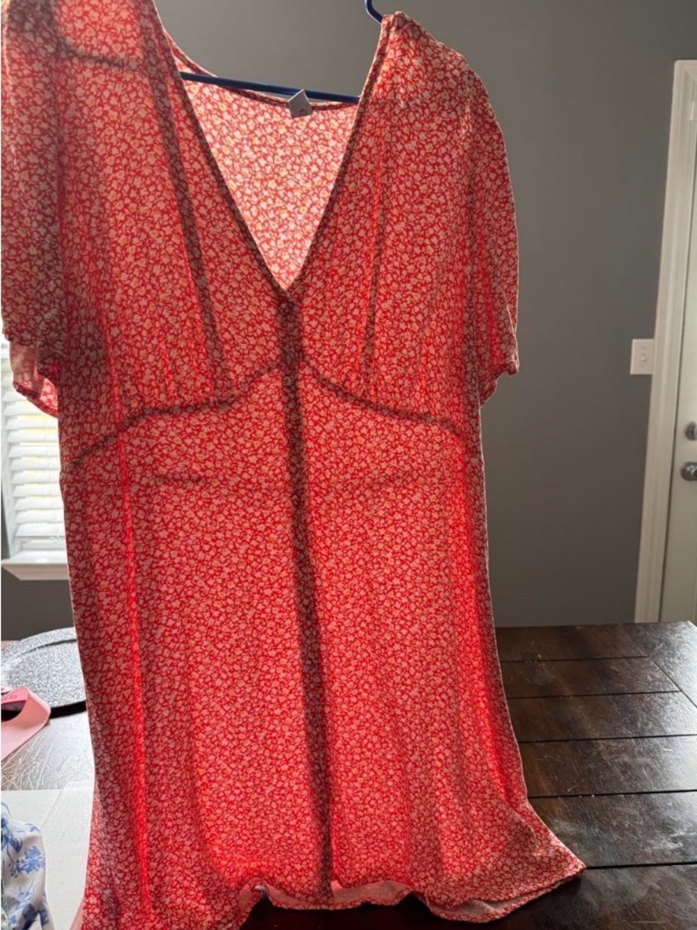 Red Floral V-Neck Women’s Dress